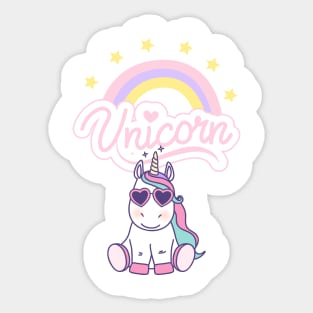 Cute Unicorn with Glasses, Rainbow, And Stars Sticker